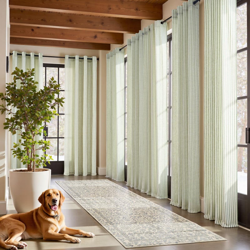 jinchan Linen Curtains for Living Room Green on Beige Striped Curtains for Bedroom Ticking Stripe Pattern Light Filtering Farmhouse Cottage Core Rustic Grommet Window Treatment 2 Panels 96 inches - Image 4